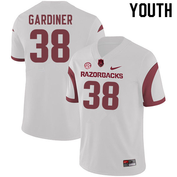 Youth #38 Karch Gardiner Arkansas Razorbacks College Football Jerseys Sale-White